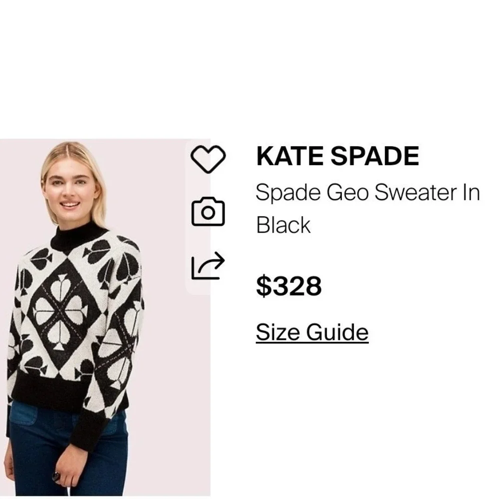 Kate‎ Spade Playful Spade Geo Mock Neck Sweater Black White Sparkle XS NWOT